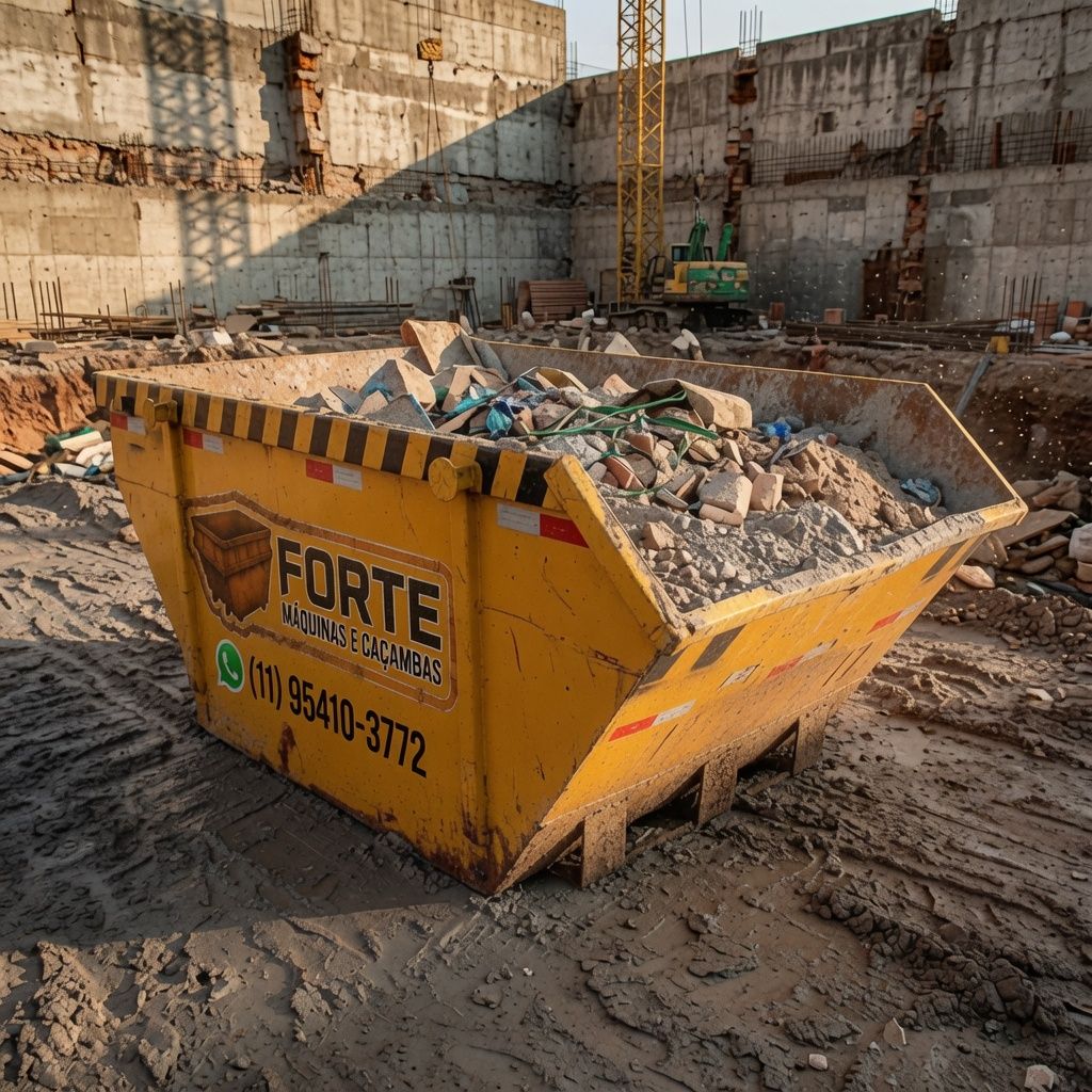 Vista aérea de caçamba em obra residencial