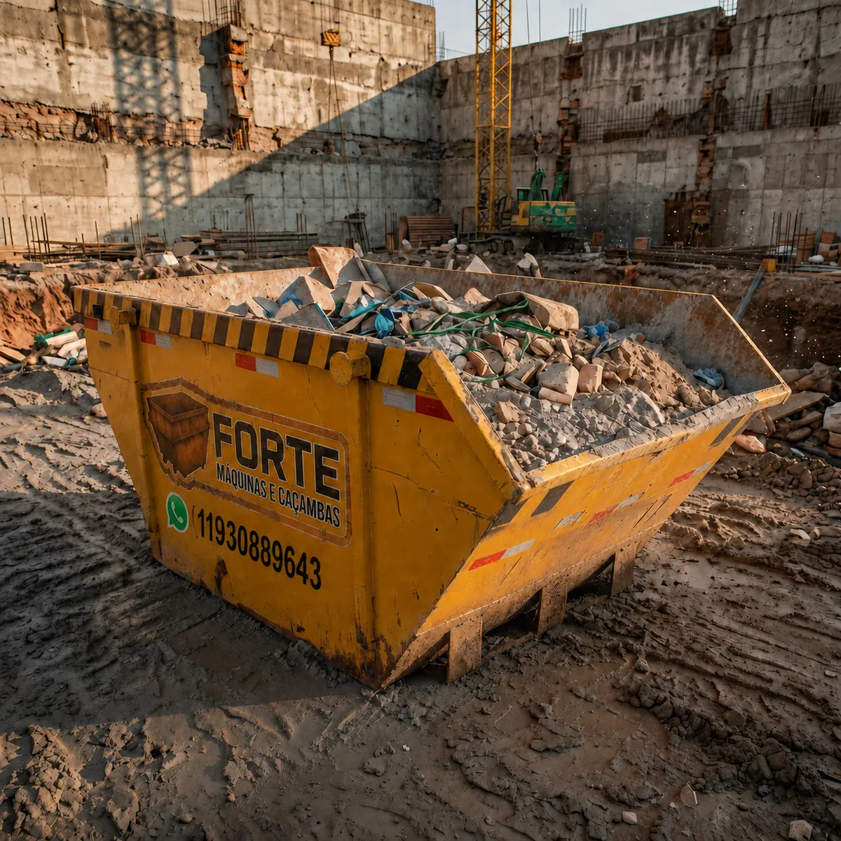 Vista aérea de caçamba em obra residencial