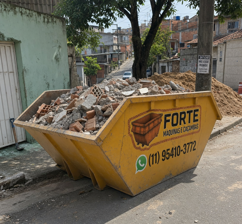 Caçambas em obra comercial de grande porte